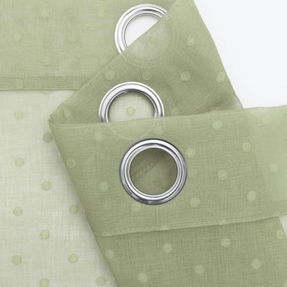 Pitalk Sage Green Sheer Curtains 84 Inch Polka Dots Pattern Voile Drapes - color: Sage Green, size: 52"W x 84"L (Pack of 2)