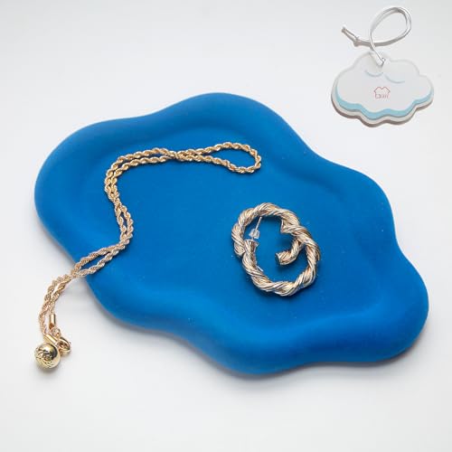 Jewelry Dish Trinket Tray for Women, Ring Dish Holder, Unique Cloud Shape Ceramic Plate Cute Things Vanity Aesthetic Room Decor Mother's Day Birthday (Klein Blue) - color: Klein Blue