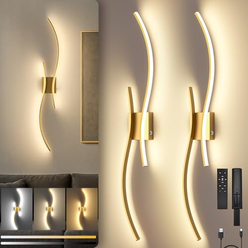 10000mAh Battery Operated Wall Sconces Set of 2, Gold, 31.5 Inch - color: Gold, size: 31.5in