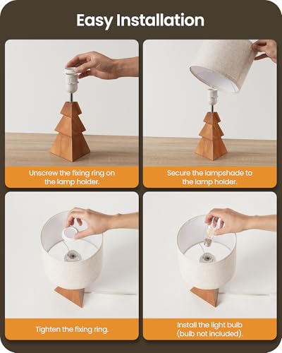 Wood Table Lamp, Wood Bedside Lamp with Tree-Shaped Base & Linen Lampshade, Modern Cute Desk Lamp for Living Room, Bedroom, E26 Base, Bulb Not Included, Beige and Dark Natural LE08TL05 - color: Beige+Pearwood Tree Shaped