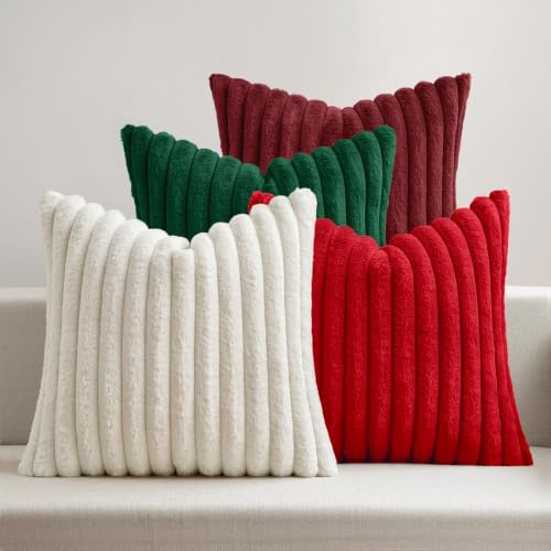 MIULEE Christmas Red Faux Fur Plush Decorative Throw Pillow Covers 18x18 - color: Christmas Red, size: 18" x 18" (Pack of 4)