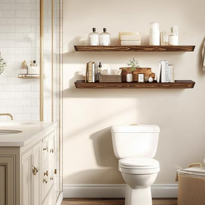 36x6.8x1.6in Slanted Solid Wood Floating Wall Shelves 2-Pack Brown - color: Brown, size: 36"-Set of 2
