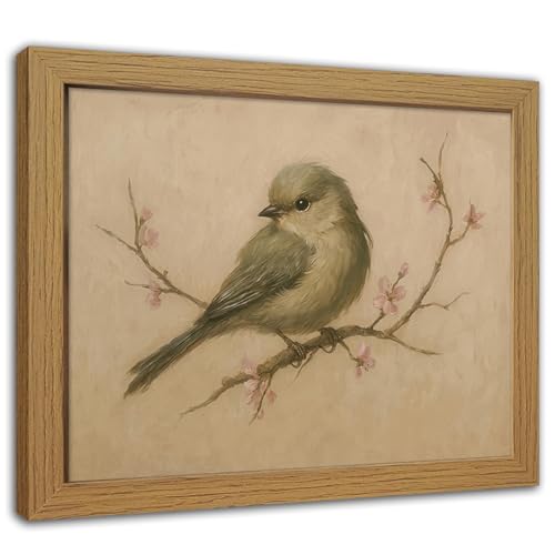 Kownzev Vintage Bird Wall Art, Rustic Neutral Farmhouse Canvas Print 8x10 - color: Beige, Brown, Green, Pink, size: 10"L x 8"W