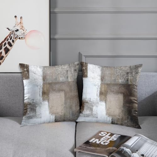 Britimes Throw Pillow Covers Set of 2, 18 x 18 Inch, Beige Grey Brown - color: Grey Brown, size: 18" x 18" (Pack of 2)