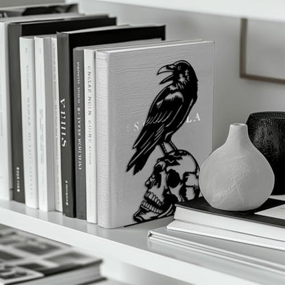 Peacoblue 5.3"x4.3"x7.4" Metal Bookends, Heavy Duty Book Ends for Shelves - style: Crow and Skull