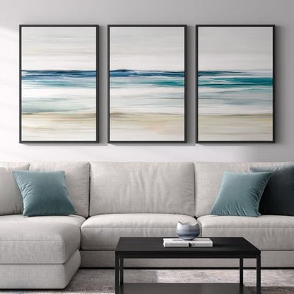 Large Framed Blue Abstract Coastal Ocean Wall Art for Living Room, 24x36 In - color: 3 Piece-Abstract Coastal, size: 24" W x 36" H x 3Pcs