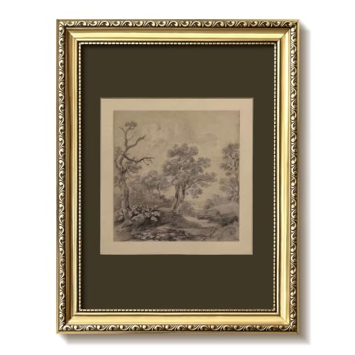 Vintage Gold Framed Tree Wall Art, Forest Landscape Canvas Print, Green Gray Tree Sketch Cottage Core Decor, Botanical Pictures Farmhouse Wall Decor for Living Room Bedroom 16x24in - color: Tree, size: 24"L x 16"W