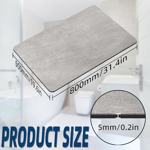 Bath Mat Rug-Rubber Backing Non Slip Quick Dry Absorbent Thin Bathroom Rugs Fit Under Door-Faux Suede Surface Bathroom Floor Mats-Shower Rug for in Front of Bathtub Shower Gray 19"x31"