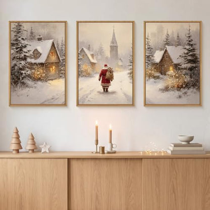 Celestdeco Large Christmas Santa Claus Framed Canvas Wall Art Set-24"x36"x3 - color: Christmas Santa Claus Wall Art, size: 24"L x 36"W