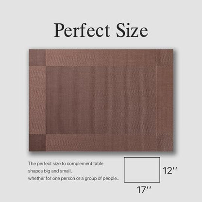 Placemats Set of 4 - Easy Clean Woven Vinyl Placemats for Dining Table, Indoor/Outdoor Place Mats, Washable PVC Table Mats（Brown Cube） - color: C-brown Cube