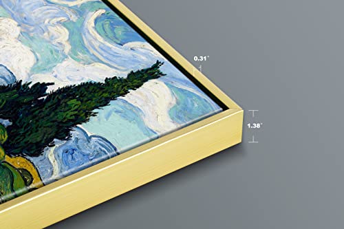 Wieco Art Framed Canvas Art Wheat Field with Cypresses by Van Gogh Classical Paintings Reproduction Modern Canvas Print Wall Art Landscape Pictures Artwork for Home Office Decor - size: 32"L x 24"W
