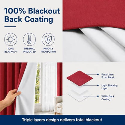 Layered Window Treatments Curtains for Bedroom, Living Room, 4 Panel Set - color: Burgundy, size: 37"W x 63"L (Pack of 4)