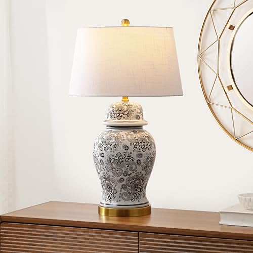 JONATHAN Y Ellis Chinoiserie Ginger Jar Table Lamp 29.5", Gray/White - color: Gray/White