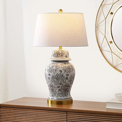 JONATHAN Y Ellis Chinoiserie Ginger Jar Table Lamp 29.5", Gray/White - color: Gray/White