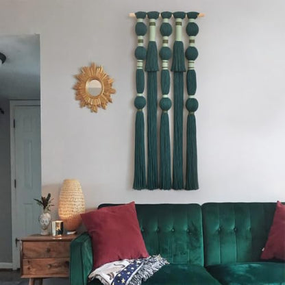 Macrame Wall Hanging Green Boho Wall Decor Handmade Fiber Art 15.7"W*39"L - color: Green