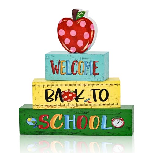 Smile Back to School Wooden Table Decor Apple, Pencil, Back To School Desktop Signs - Classroom & Home Office Tabletop Decorations School Gift for Students, Teachers - style: Apple