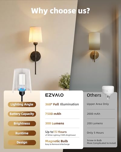 Rechargeable Wall Lights Set of 2, 7500mAh, RGB, Wireless Wall Lamps with Remote, Dimmable, Magnetic Bulbs, No-Wiring Installation, Battery Operated Wall Sconces for Bedroom, Living Room, Hallway - color: Black, size: 19.9 inches