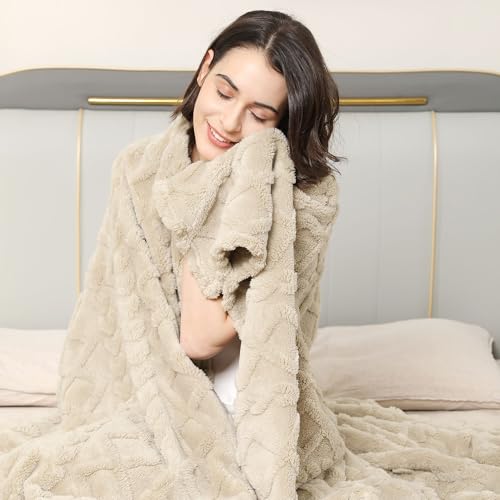 Aganear Fleece Throw Blanket for Bed Couch 90"x108" Khaki - color: Khaki, size: King(108×90in)