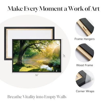 Framed Nature Sunset Tree Landscape Wall Art for Living Room, 24x36 Inch - color: Warm Green, size: 36"L x 24"W