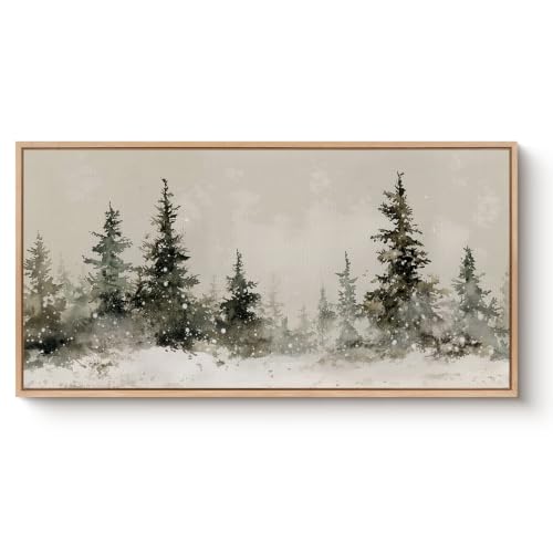 Wood Framed Large Wall Art Pine Forest Landscape Prints Home Decor 20x40 - color: Misty Pine Art