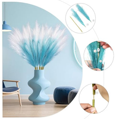 8 Pcs 35.4" Blue Gradient Faux Pampas Grass, Tall Pampas Grass Vase Filler - color: Blue, size: 35.4inch-8Pcs