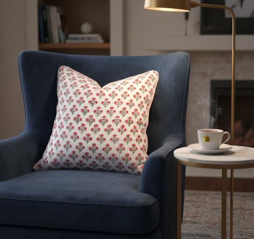 ATOSII Cotton Blockprint Throw Pillow Cover, Gulbahar Pink, 2 Pcs, 18 X 18 - color: Gulbahar, size: 18" x 18" (Pack of 2)