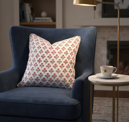 ATOSII Cotton Blockprint Throw Pillow Cover, Gulbahar Pink, 2 Pcs, 24 X 24 - color: Gulbahar, size: 24" x 24" (Pack of 2)