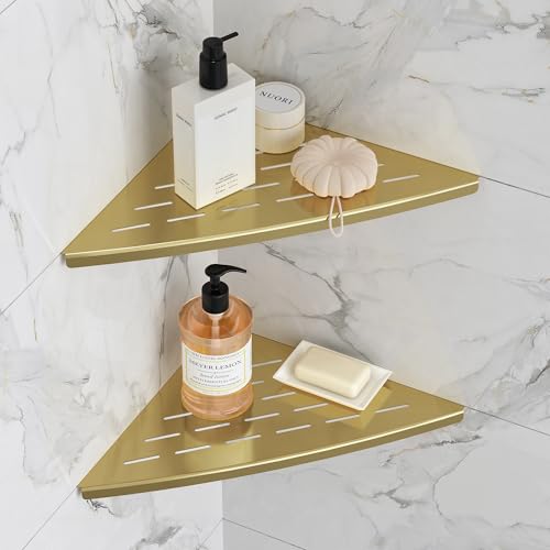 Qeke 2 Pack Corner Shower Shelf Golden, 11.5" Recessed Tile Shower Shelf - color: Brushed Golden