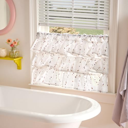 jinchan Mini Pom-Pom Ruffled Valance for Windows 18 Inch 1 Panel Orange - color: Dottie Amber Bloom