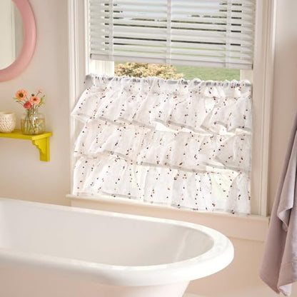 jinchan Mini Pom-Pom Ruffled Valance for Windows 18 Inch 1 Panel Orange - color: Dottie Amber Bloom