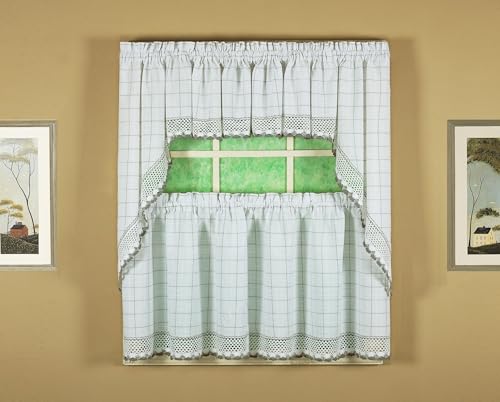 Today's Curtain Adirondack 2-Tone Crochet Tier 36", White/Gray, 60W x 36L - color: White/ Gray, size: 60"W x 36"L (Pack of 1)