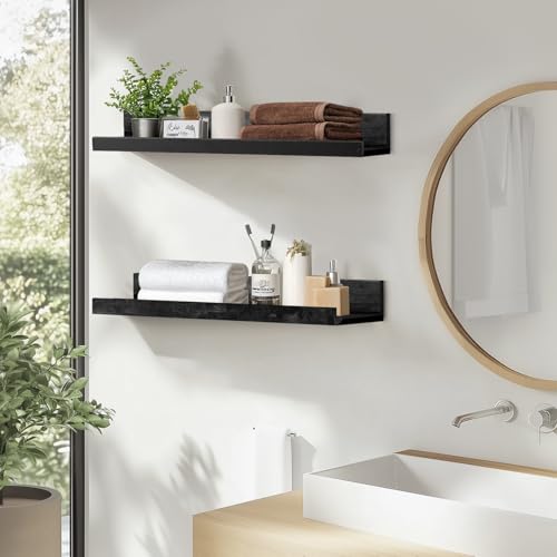 Muzilife 16" Wood Floating Shelves Wall Shelf with Lip, 2Pcs, Black - color: Black, size: 16"