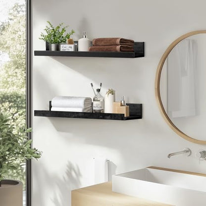 Muzilife 16" Wood Floating Shelves Wall Shelf with Lip, 2Pcs, Black - color: Black, size: 16"