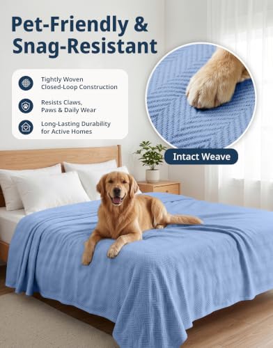 LANE LINEN Blankets Queen Size, 100% Cotton Textured Herringbone Weave - color: 02: Light Blue, size: Queen