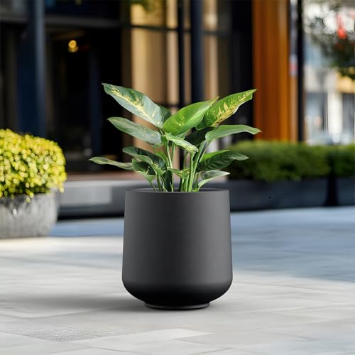 Kante Black Concrete Planter 16.5" Dia All-Weather Round Large Pot - color: Black, size: 16.5” Dia