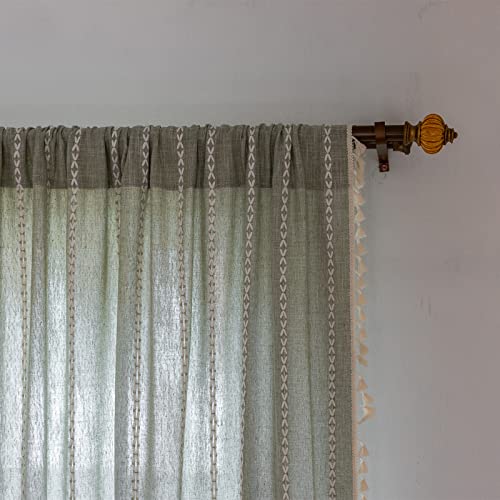 RoomTalks Sage Green Boho Farmhouse Curtains for Bedroom Living Room 84 Inch Length French Country Spring Cute Textured Window Curtain Panels Striped Bohemian Chic Tassel Draperies, 84’’L x 52’’W - color: Sage Green, size: 52"W x 84"L (Pack of 2)