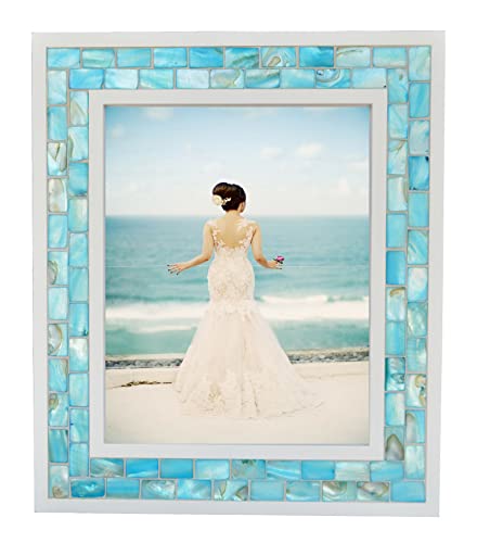 Beach Picture Frame 8x10 Blue,Mother of Pearl Picture Frame,1pc | Tabletop or Wall Hanging, Mosaic Glass Frame,Turquoise Home Decor - color: Blue, size: 8x10 Inch
