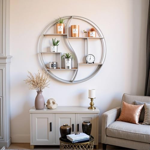 Round Wall Shelf,Decorative Circle Floating Shelves - color: Silver