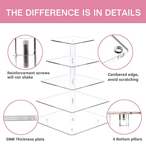 YestBuy Cupcake Stand with Pink Lights, Cupcake Tower Stand for 60 Cupcakes - color: Pink, size: 5 Tier Square