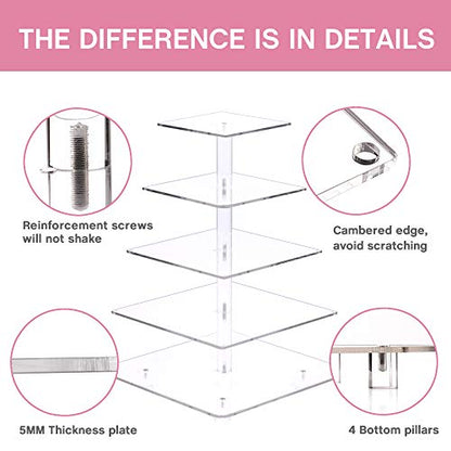 YestBuy Cupcake Stand with Pink Lights, Cupcake Tower Stand for 60 Cupcakes - color: Pink, size: 5 Tier Square