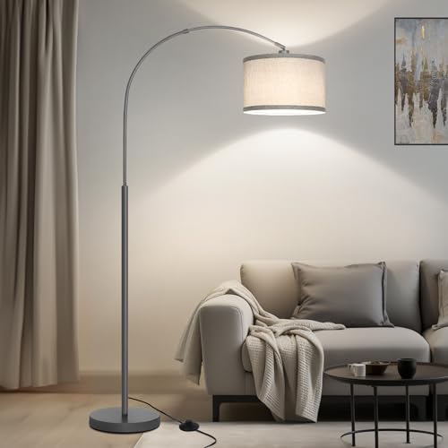 Modern Floor Lamp, Arc Standing Lamp with Gray Lampshade and Pedal Switch - color: Metal Gray Base with Gray Shade