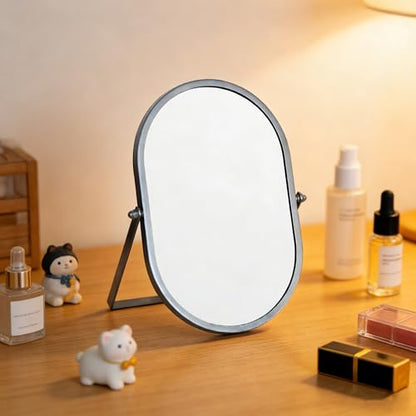 Oval Vanity Mirror with Stand,Metal Frame, (Sliver, 5.9 x 8.9 inches) - color: Sliver, size: 8.9"L x 5.9"W