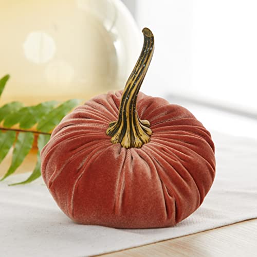 Set of 3 Velvet 6.25 Inch Pumpkins (Harvest, Bronze, Rust) - color: Harvest, Bronze, Rust
