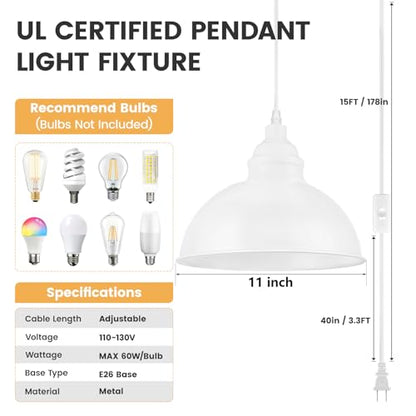 Plug in Pendant Light, 15FT Hanging Lights with Plug in Cord - color: Large white