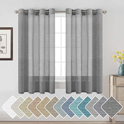 H.VERSAILTEX Charcoal Grey Linen Sheer Curtains 63" 2 Panels Grommet - color: Charcoal Grey, size: 52"W x 63"L (Pack of 2)