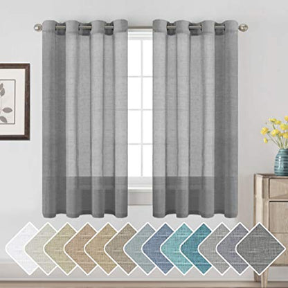 H.VERSAILTEX Charcoal Grey Linen Sheer Curtains 63" 2 Panels Grommet - color: Charcoal Grey, size: 52"W x 63"L (Pack of 2)