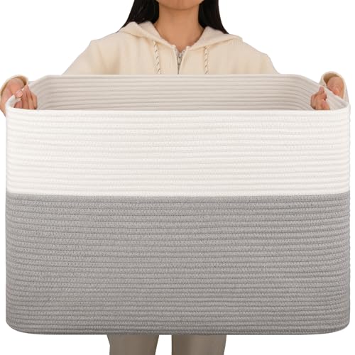 OIAHOMY 108L Extra Large Blanket Basket Dog Toy Basket Grey/White - color: Grey/White