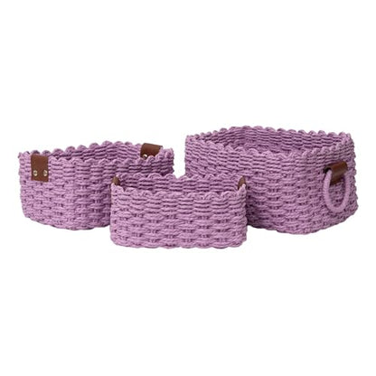 Woven Paper Rope Wicker Basket for Organizing(Set of 3,Purple) - color: Purple