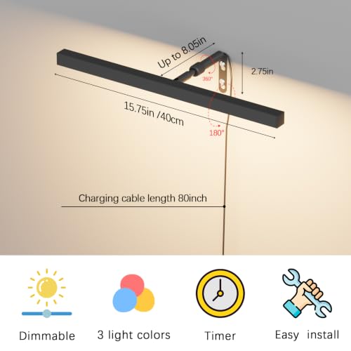 16" LED Picture Light Plug in, 5W Black Art Light - color: Black, size: 16 inch