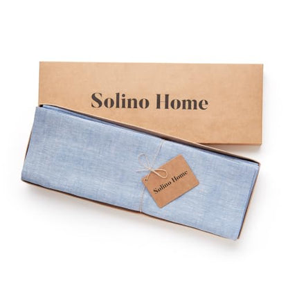 Solino Home 100% 순수 리넨 플레이스 매트 블루, 아테나 35.6 x 35.6cm(14 x 14인치), 4개 세트 - color: 05: 블루 샴브레이, size: 14" X 14" (Set of 4)
